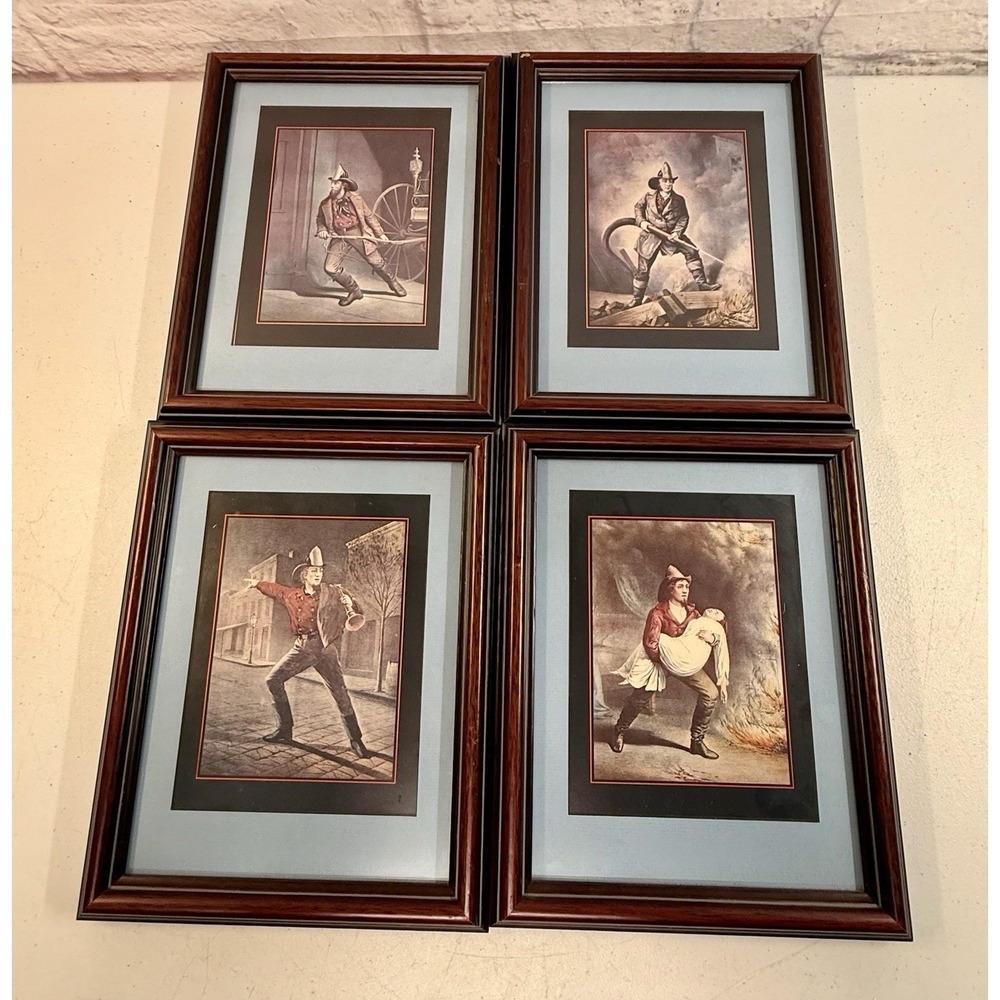 The American Fireman Series Print Currier & Ives Professionally Framed Set Of 4